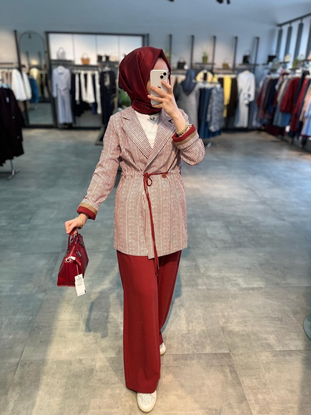 Nihan Keten Pantolon Ceket Takım - Bordo