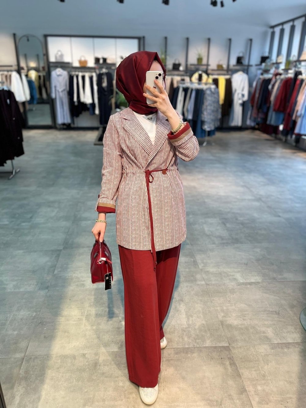 Nihan Keten Pantolon Ceket Takım - Bordo