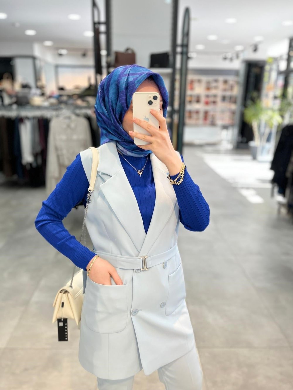 Nihan Kuşaklı Blazer Yelek - Açık Mavi