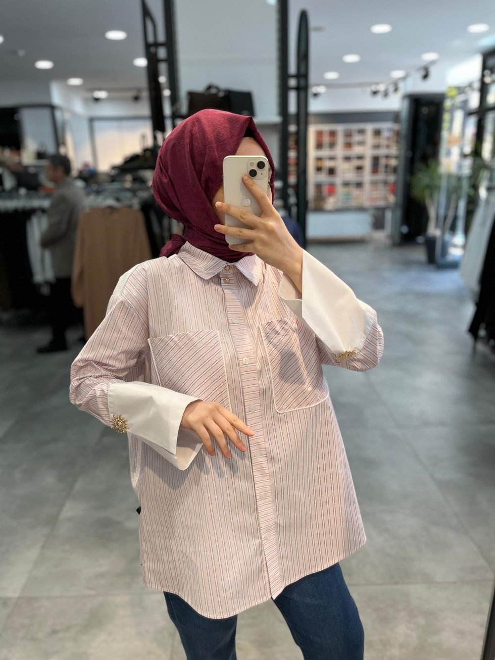 Nihan Manşet Detaylı Çizgili Pamuk Gömlek - Pembe