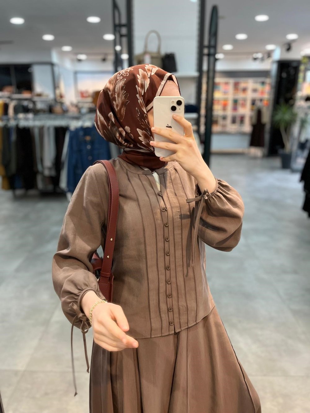 Nihan Tencel Etek Gömlek Takım - Kahve