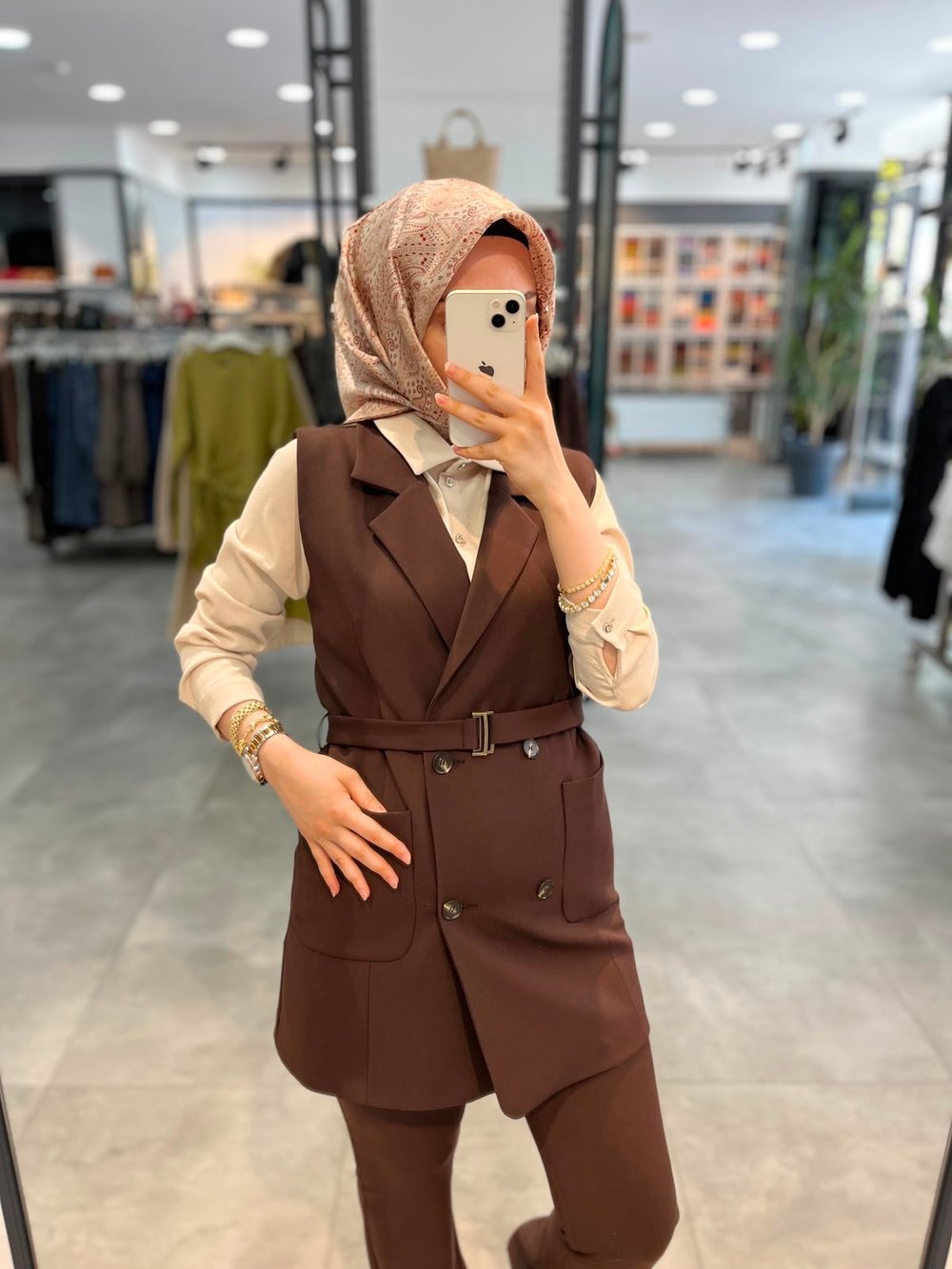Nihan Torba Kesit Hafif Dar Blazer Yelek - Kahve