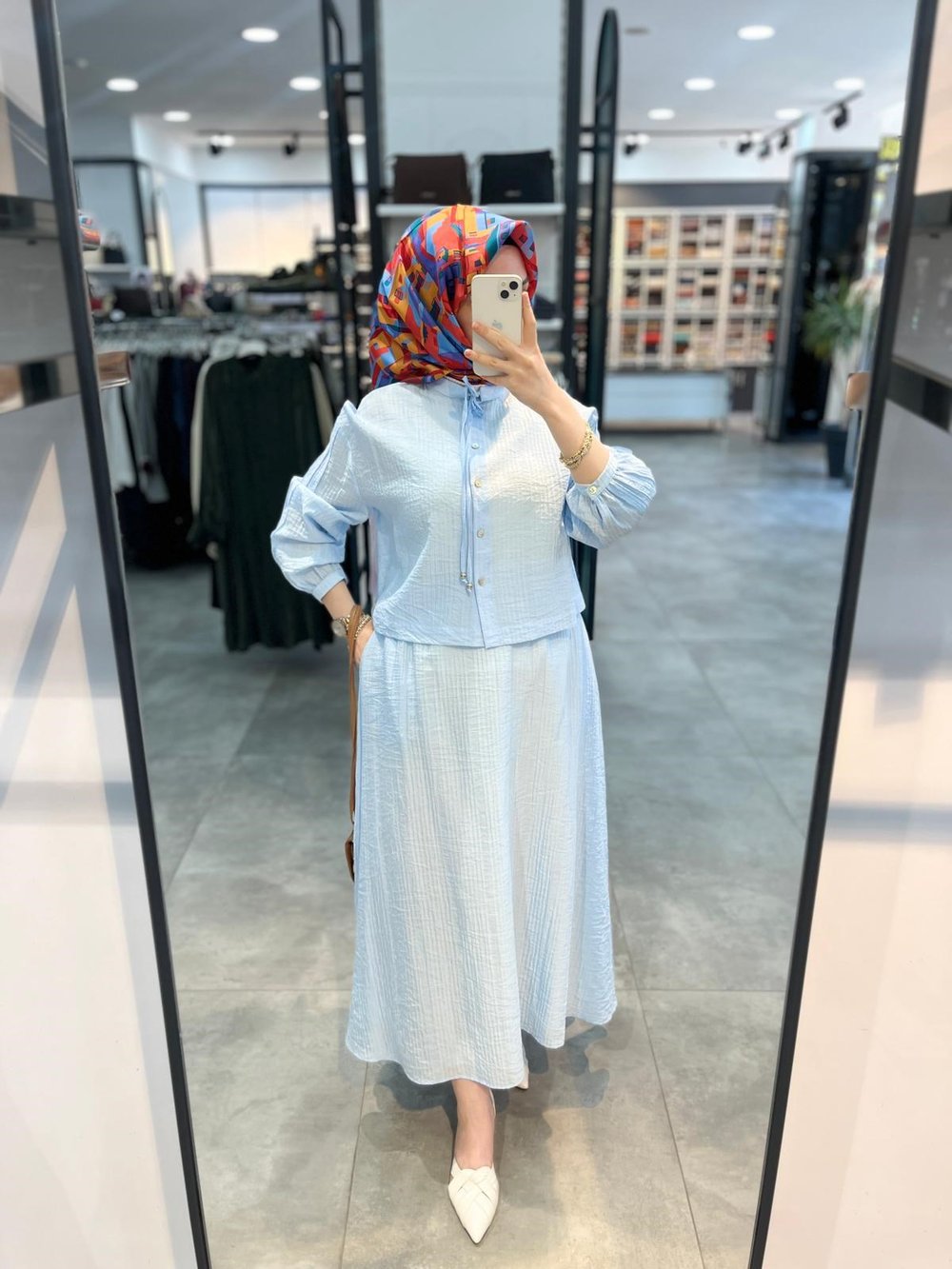 Nihan Viskon Etek Gömlek Takım - Açık Mavi