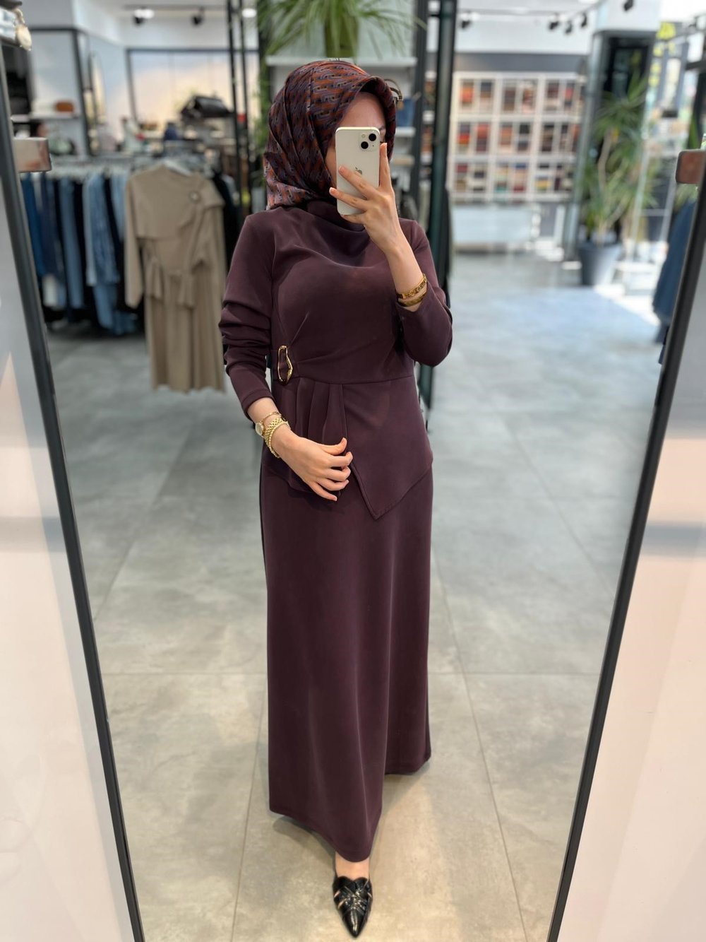 Nuss Beli Toka Detaylı Elbise - Mürdüm