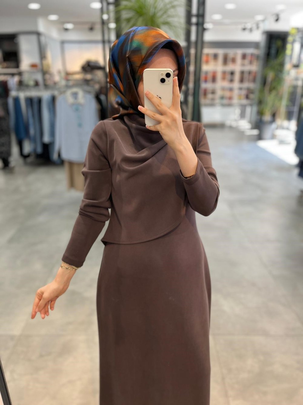 Nuss Degaje Yakalı Elbise - Kahve