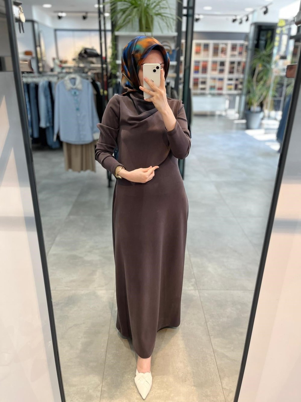 Nuss Degaje Yakalı Elbise - Kahve