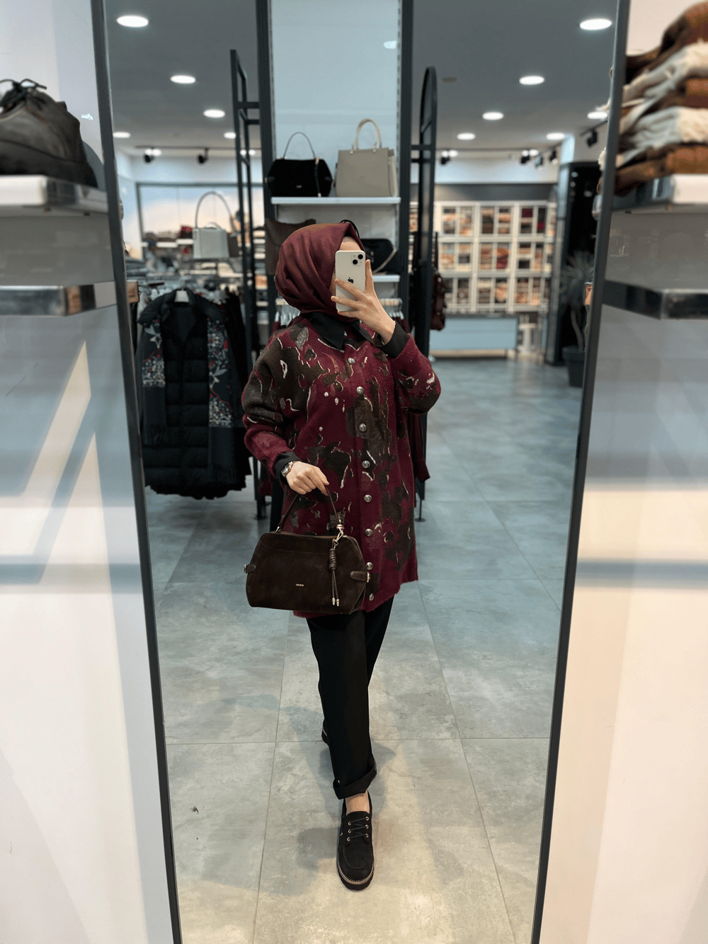 Nuss Desenli Angora Hırka - Bordo