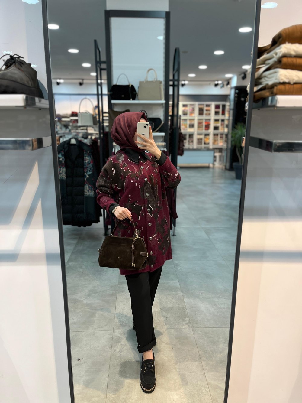 Nuss Desenli Angora Hırka - Bordo