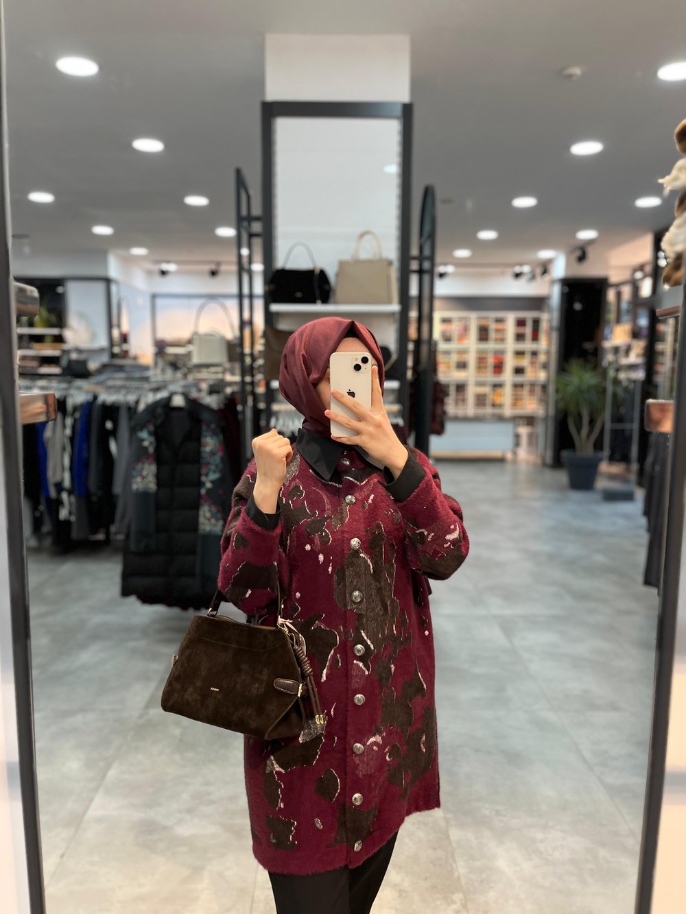 Nuss Desenli Angora Hırka - Bordo