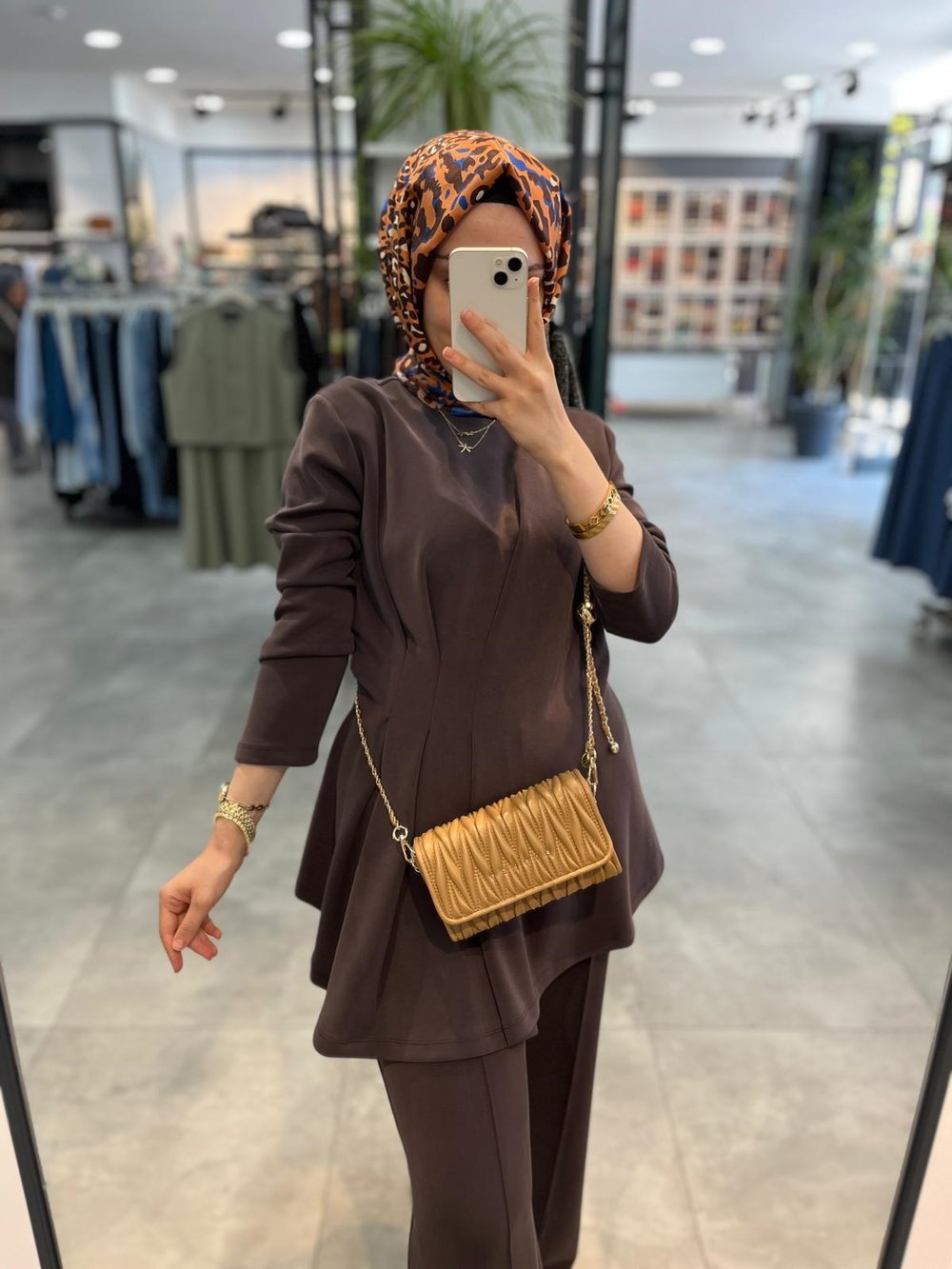Nuss Pile Pens Detaylı Pantolon Tunik Takım - Kahve