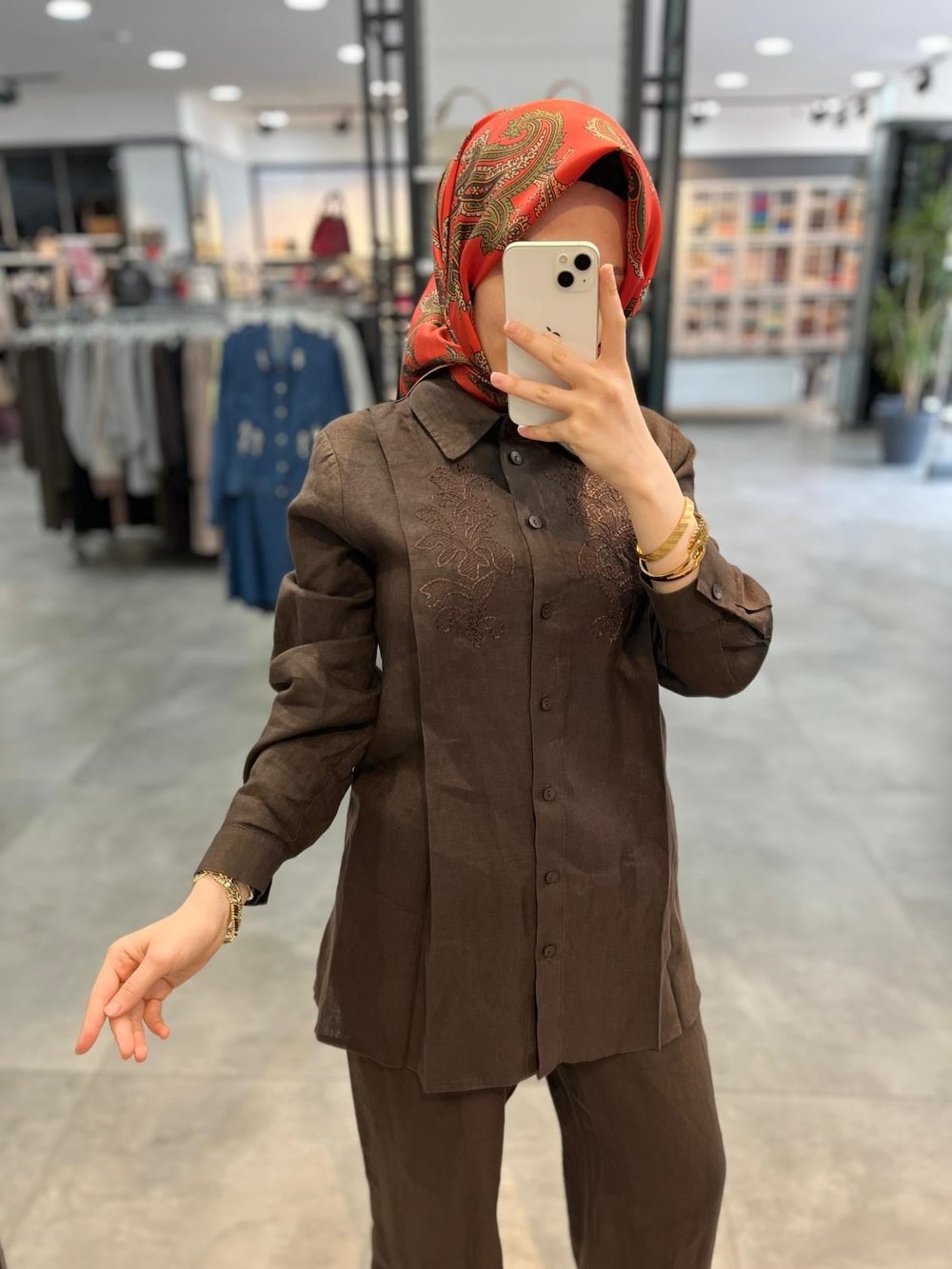 Nuss Triko Önü İşlemeli Pantolonlu Takım - Kahve