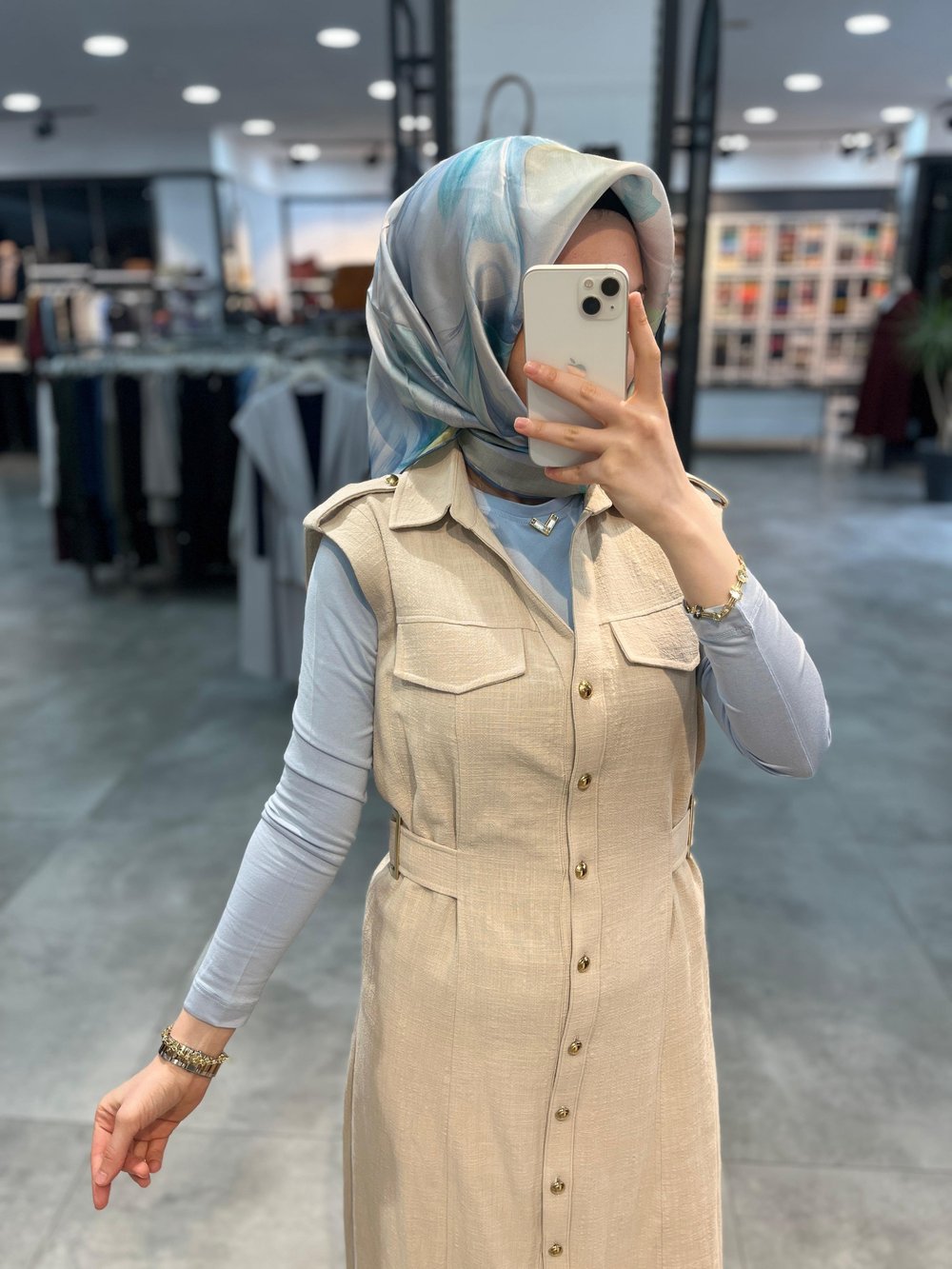 On Triko Kolsuz Düğmeli Midi Elbise - Bej