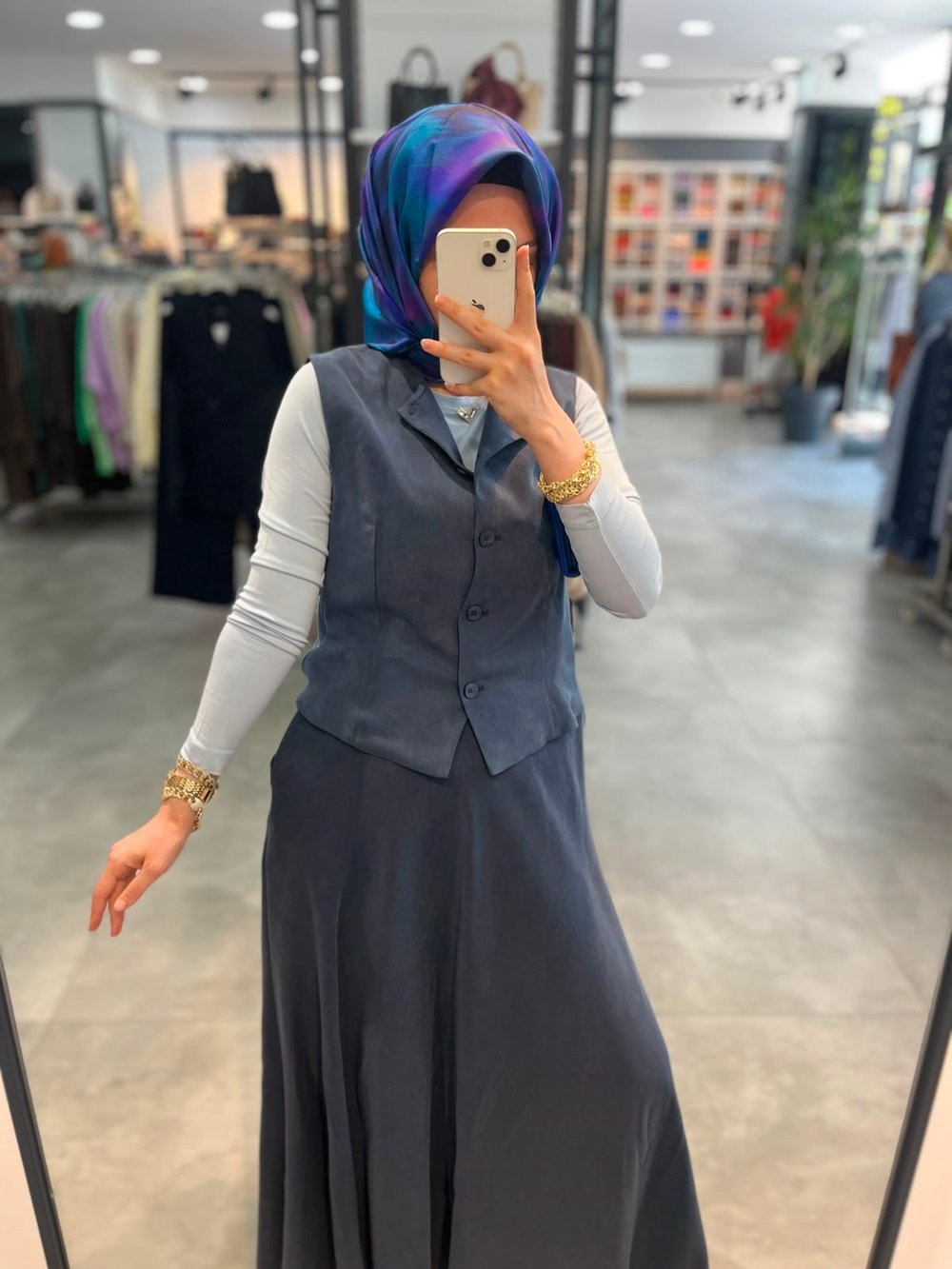 Tuğba %100 Lyocell Düğmeli Yelek Etek Takım - Lacivert