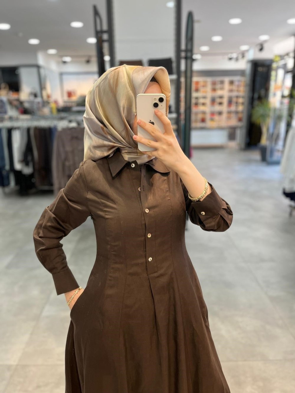Tuğba Gömlek Yaka Elbise - Acı Kahve