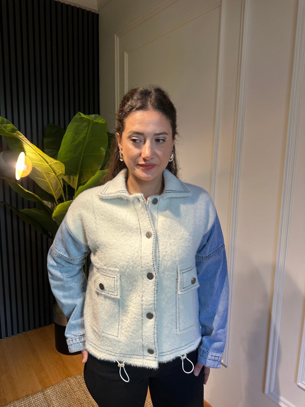 KEDİ SAKAL KOT KOLLU DÜĞMELİ CEKET VANİLYA