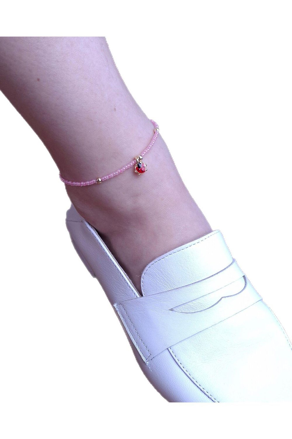 Pembe Boncuklu Uğur Böceği Model Halhal