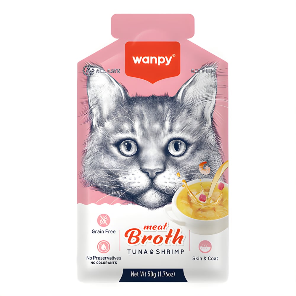  Wanpy Kediler için Karidesli Ton Balığı Eti Çorbası 50g