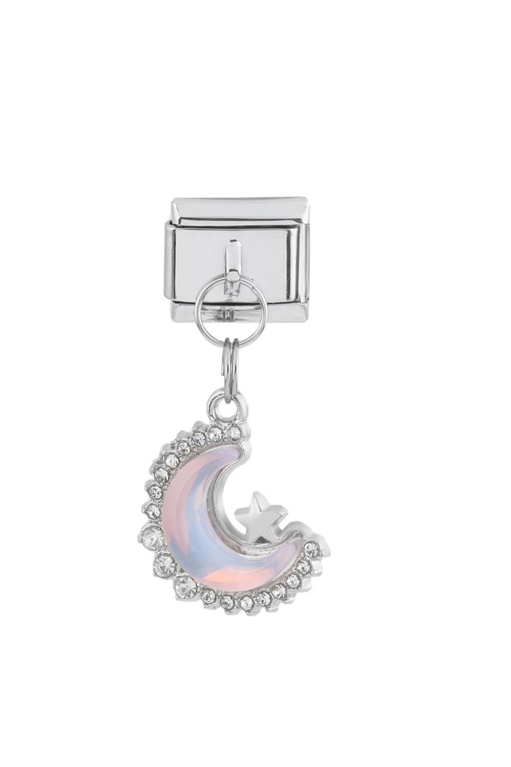 GÜMÜŞ TAŞLI DOLGULU AY YILDIZ ÇELİK CHARM