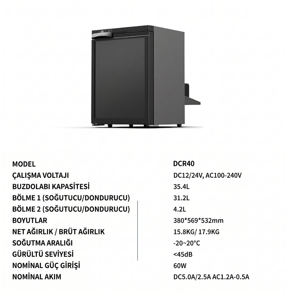 CNB-DCR40 DEMMONDemmon 40 LT Karavan Tipi Gömme Buzdolabı - 12V/24V Profesyonel Yerleşik Seri