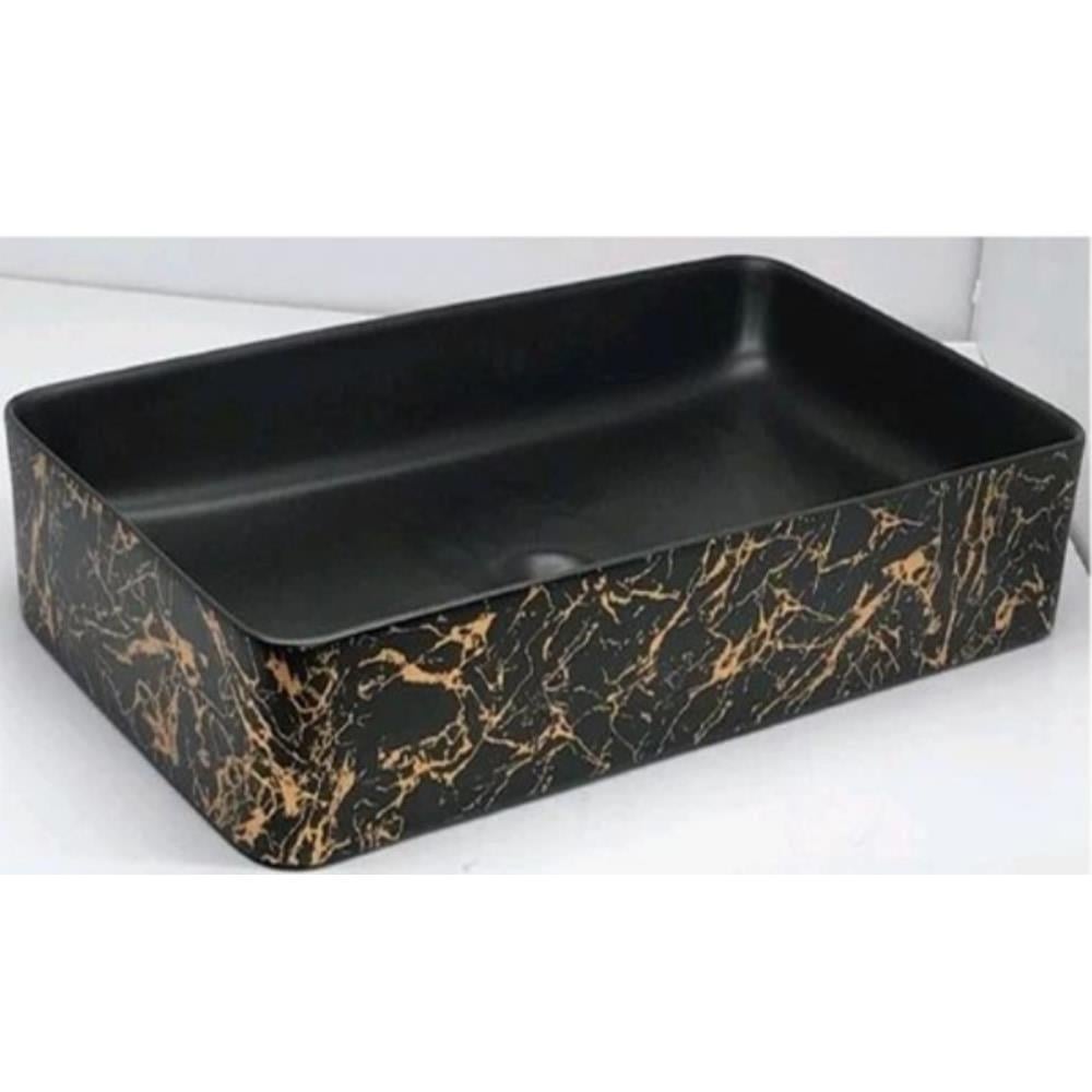 Arvitsa Siyah-Gold Desenli Çanak Lavabo