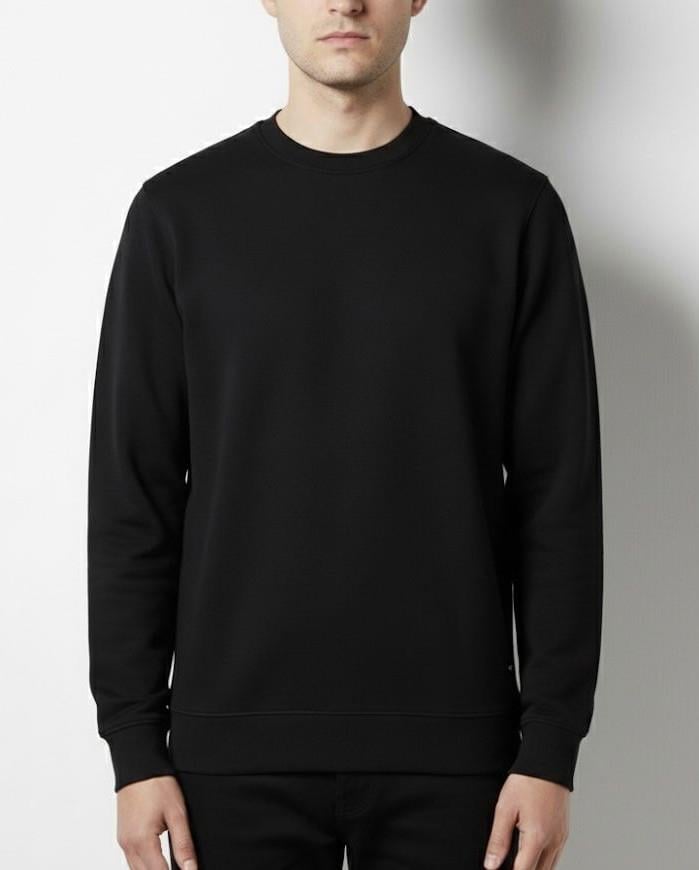 Düz Basic Bisiklet Yaka Sweat -Siyah