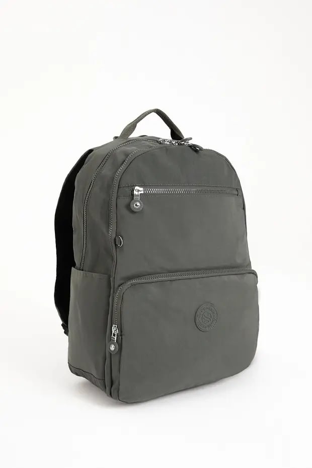 Sanmorris 3060 Unisex Suya Dayanıklı Orta Boy Krinkıl Kumaş Çok Gözlü  Laptop Okul Ve Seyahat Sırt Çantası KOYU GRİ