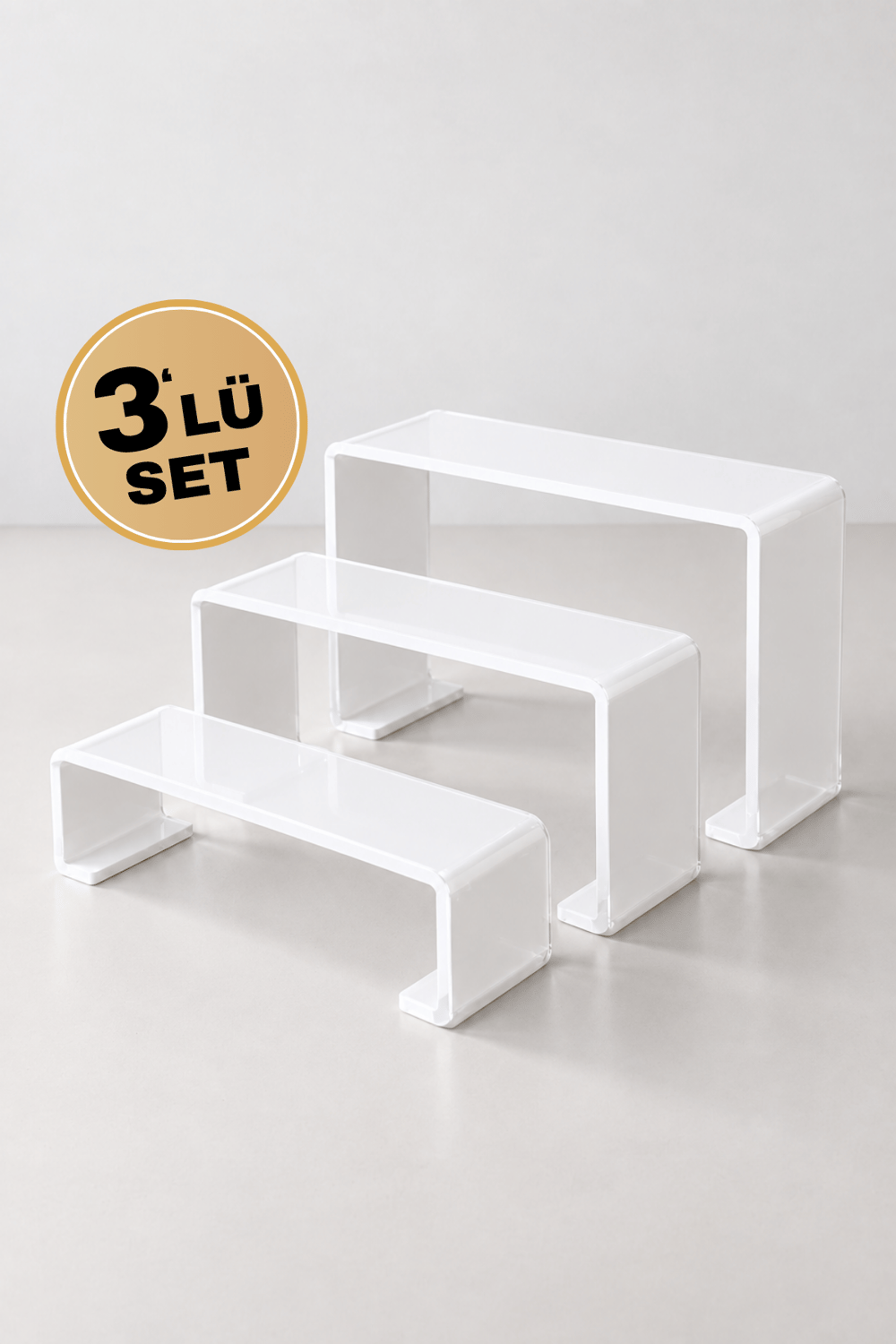 3'lü Set Pleksi Çok Amaçlı Organizer Düzenleyici ve Ürün Sergileme Standı Beyaz