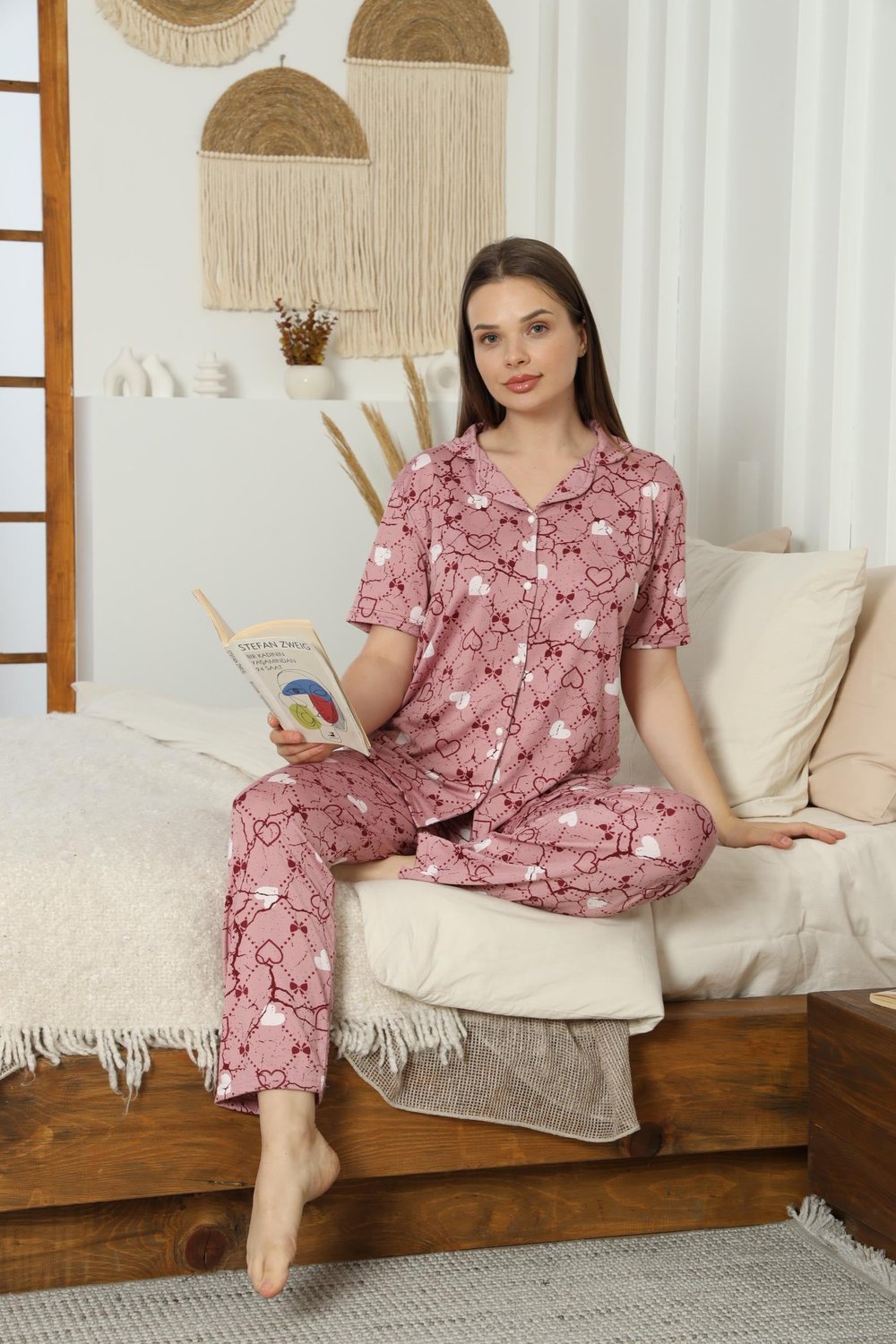 Kadın Düğmeli Milan Kısa Kol Pijama Takımı