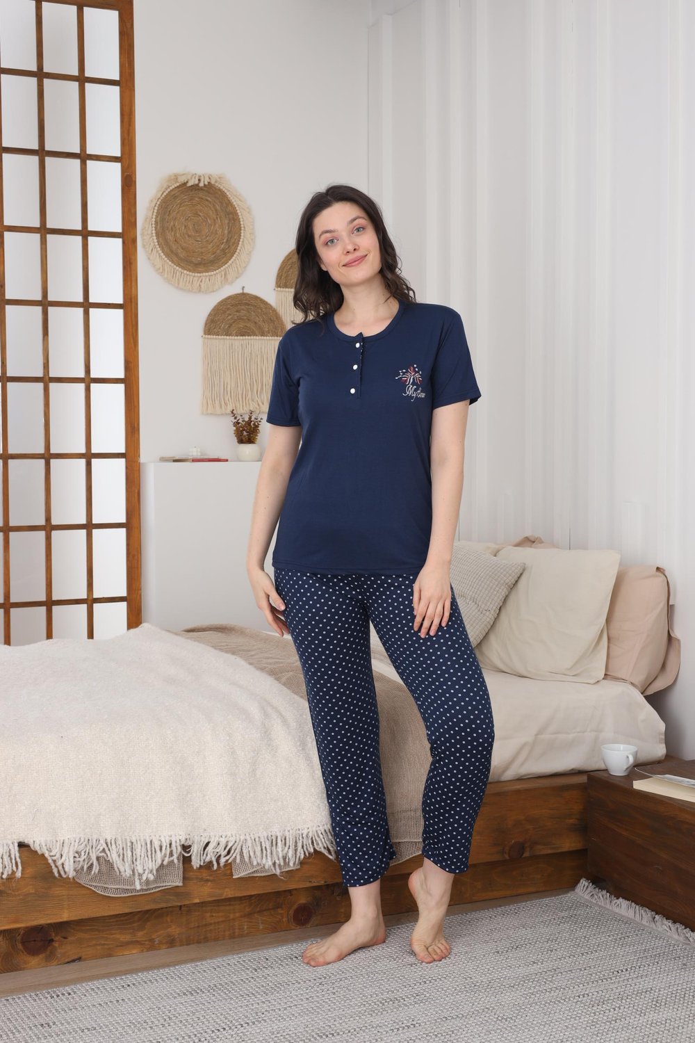 VİSKON KISA KOL PİJAMA TAKIMI