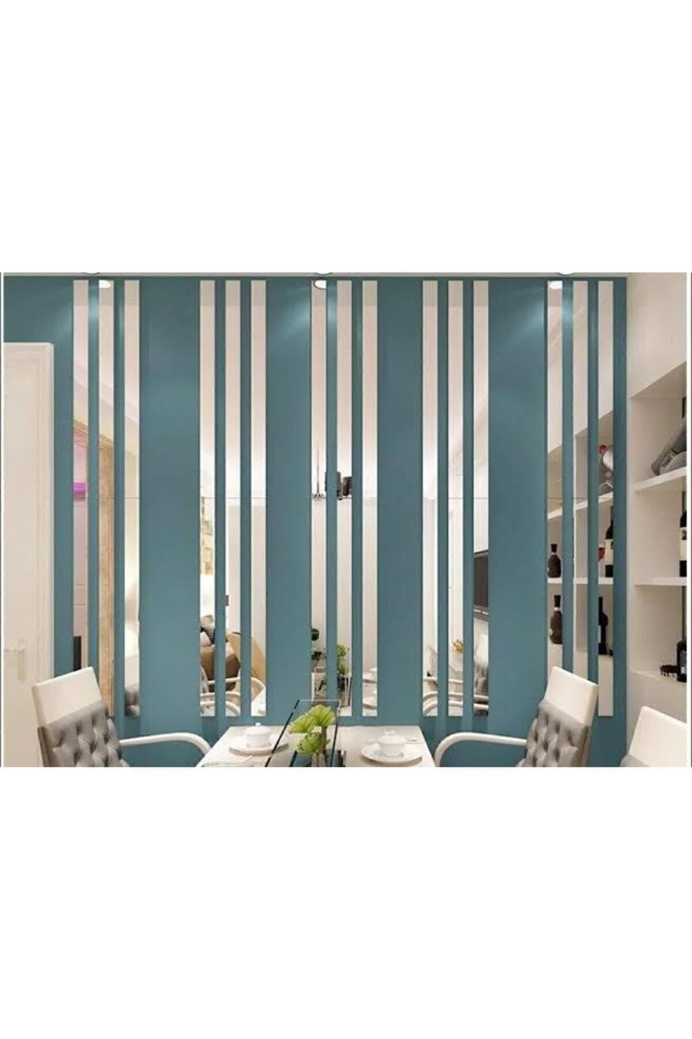 Dekoratif Şerit Gümüş Ayna Pleksi Duvar Süsü (5 Adet) 2.5×100cm – Kendinden Yapışkanlı