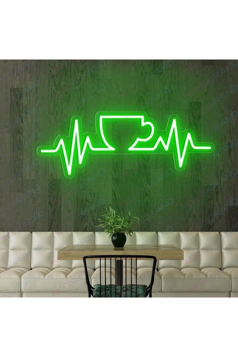 Kahve Nabzı Neon Tabela – Yeşil Işıklı Kafe Dekoru