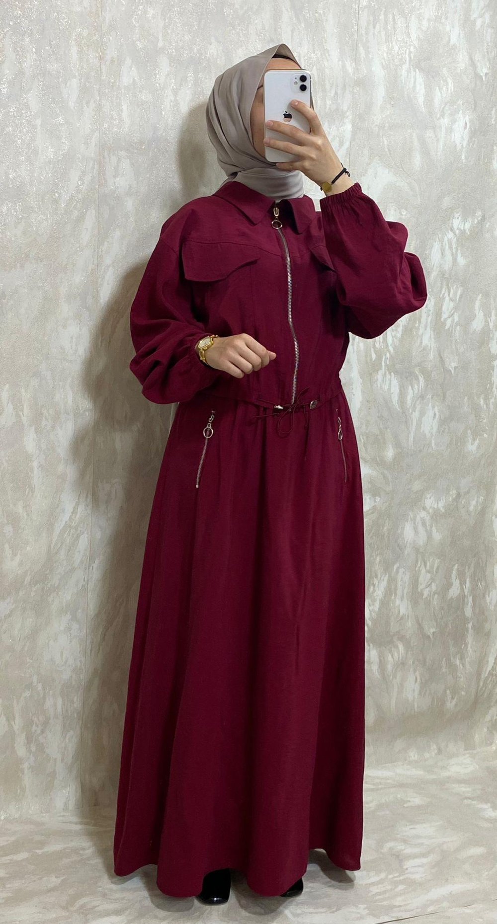 Fermuarlı Etek Takım-Bordo