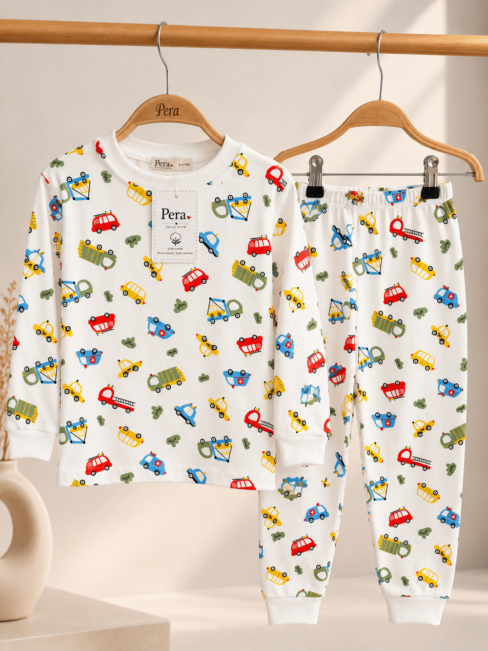 Araba Desenli Kalın Mevsimlik Pijama Takımı (Tam Kalıp)