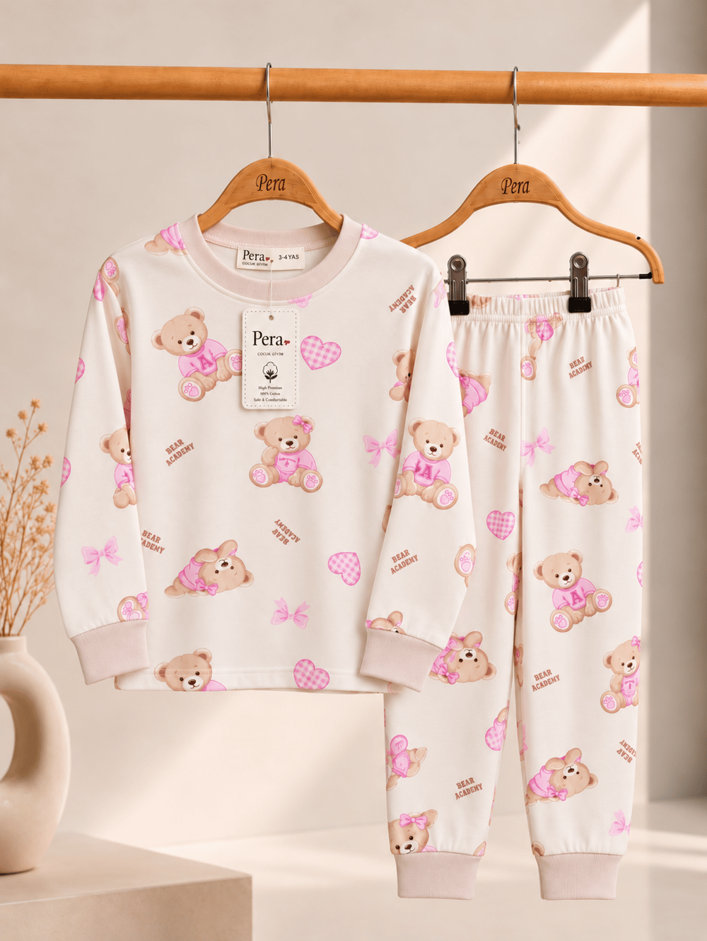 Ayıcık Desenli Kalın Mevsimlik Pijama Takımı (Rahat Kalıp)