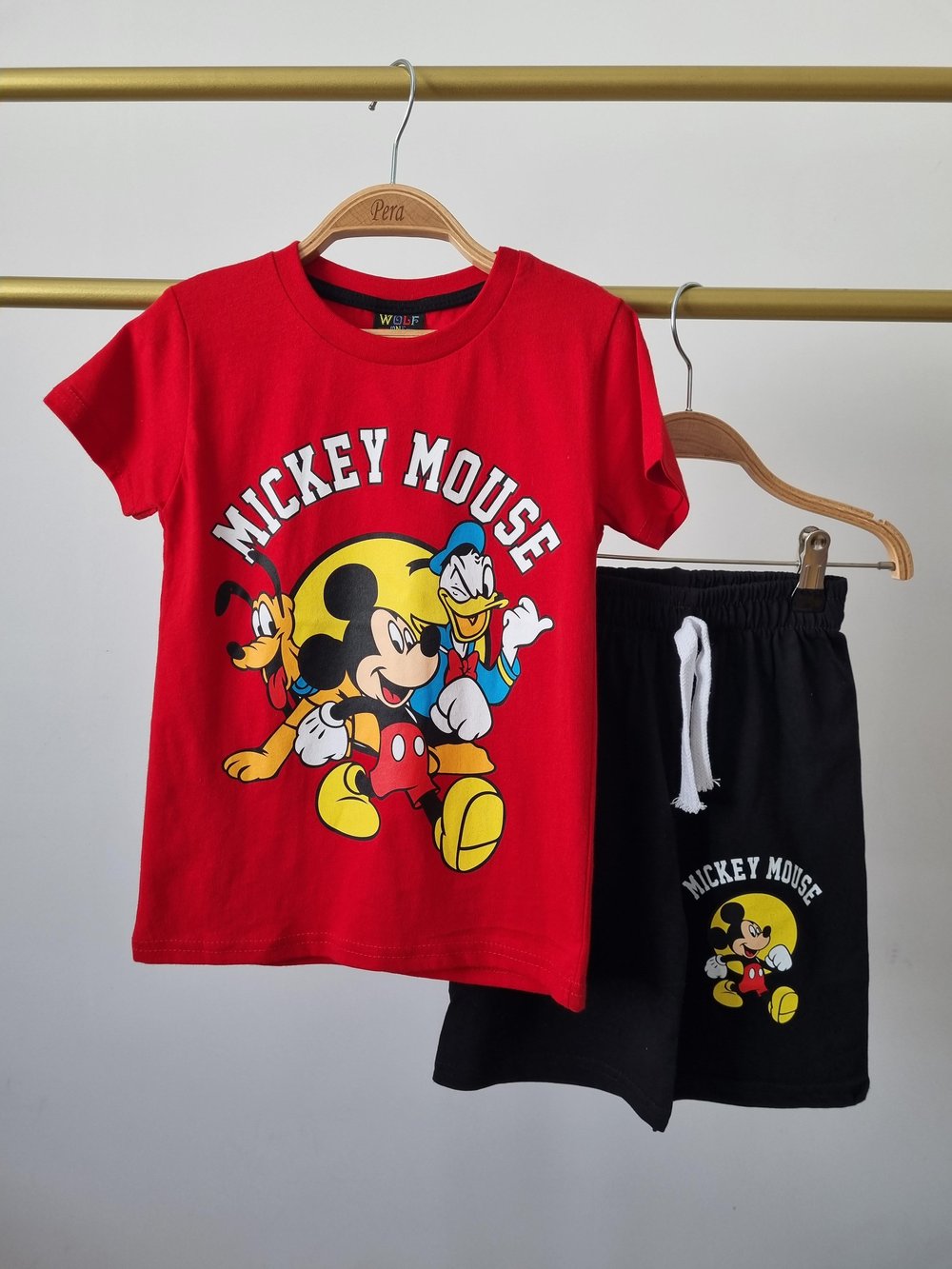 Kırmızı Mickey Mouse Şortlu Takım