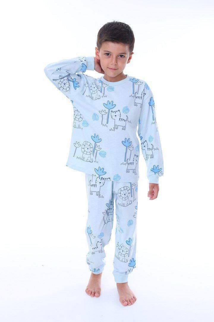 Mavi Kedi ve Aslan Desenli Mevsimlik Pijama Takımı