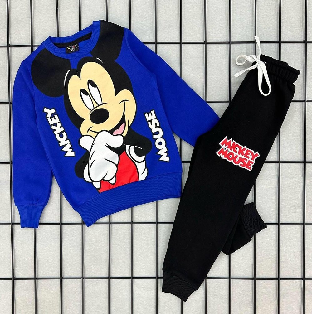 Mavi Mickey Baskılı İçi Polarlı Eşofman Takımı