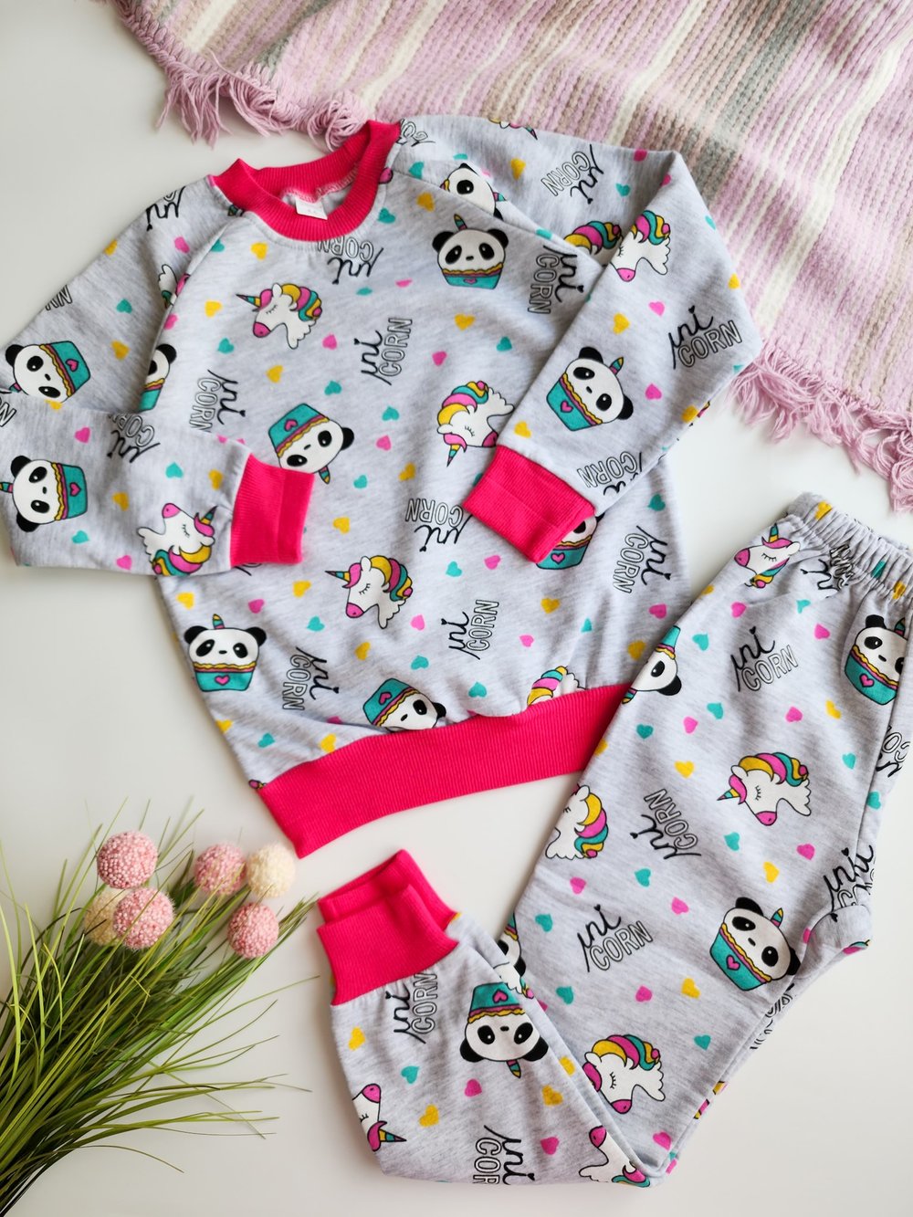 Pandacorn Kışlık İçi Polarlı Pijama Takımı