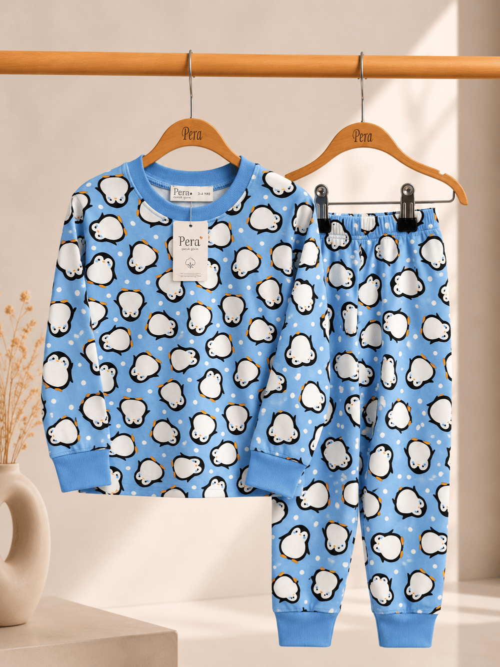 Penguen Desenli Kalın Mevsimlik Pijama Takımı (Rahat Kalıp)