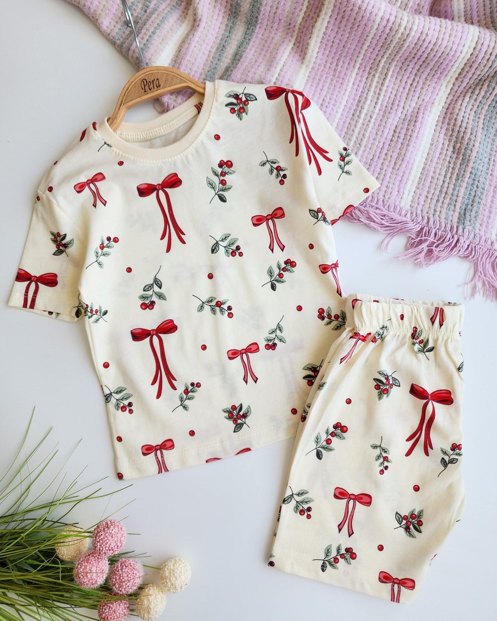 Şortlu Kurdele Desenli Pijama Takımı