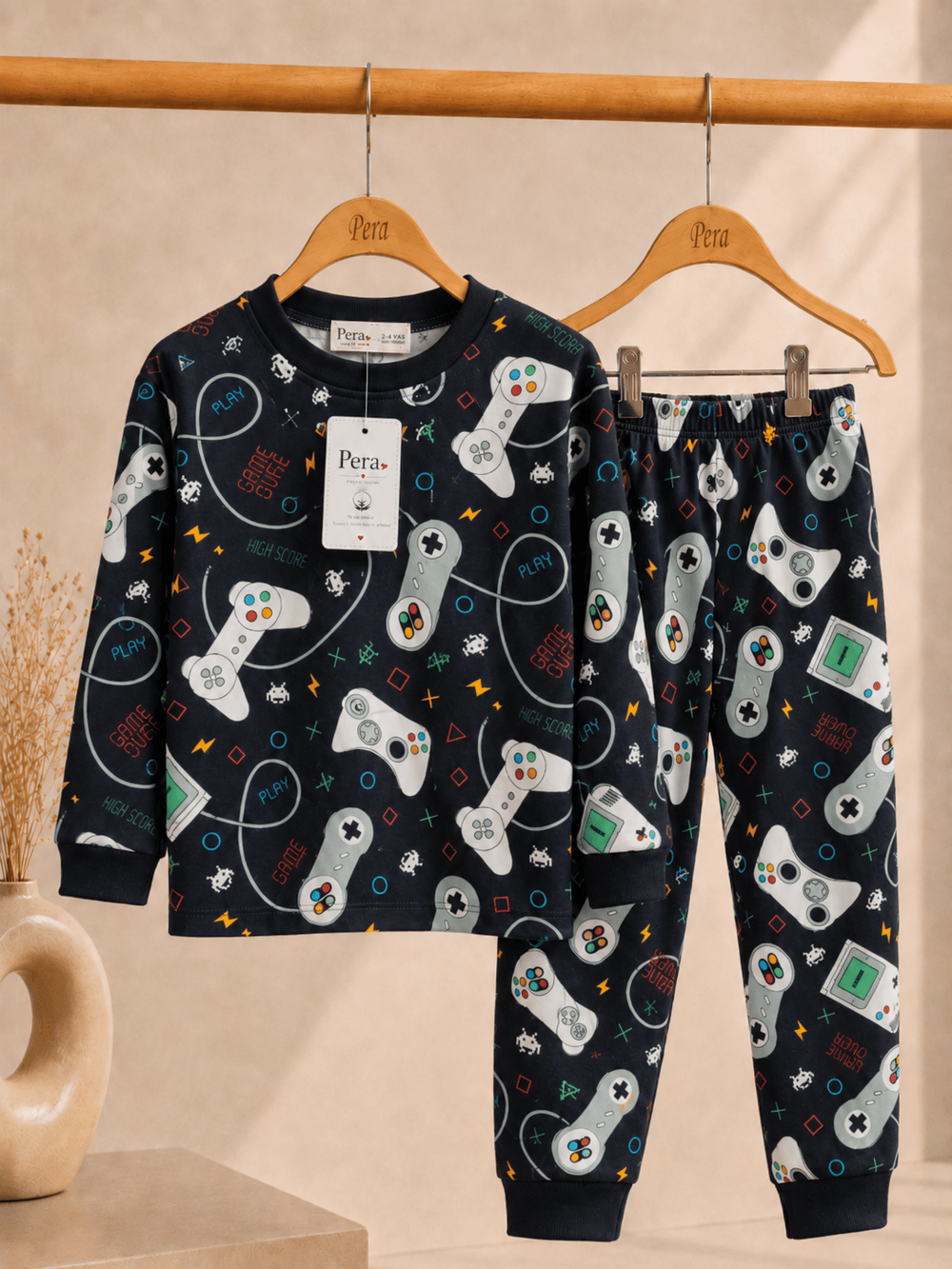Tetris Desenli Kalın Mevsimlik Pijama Takımı