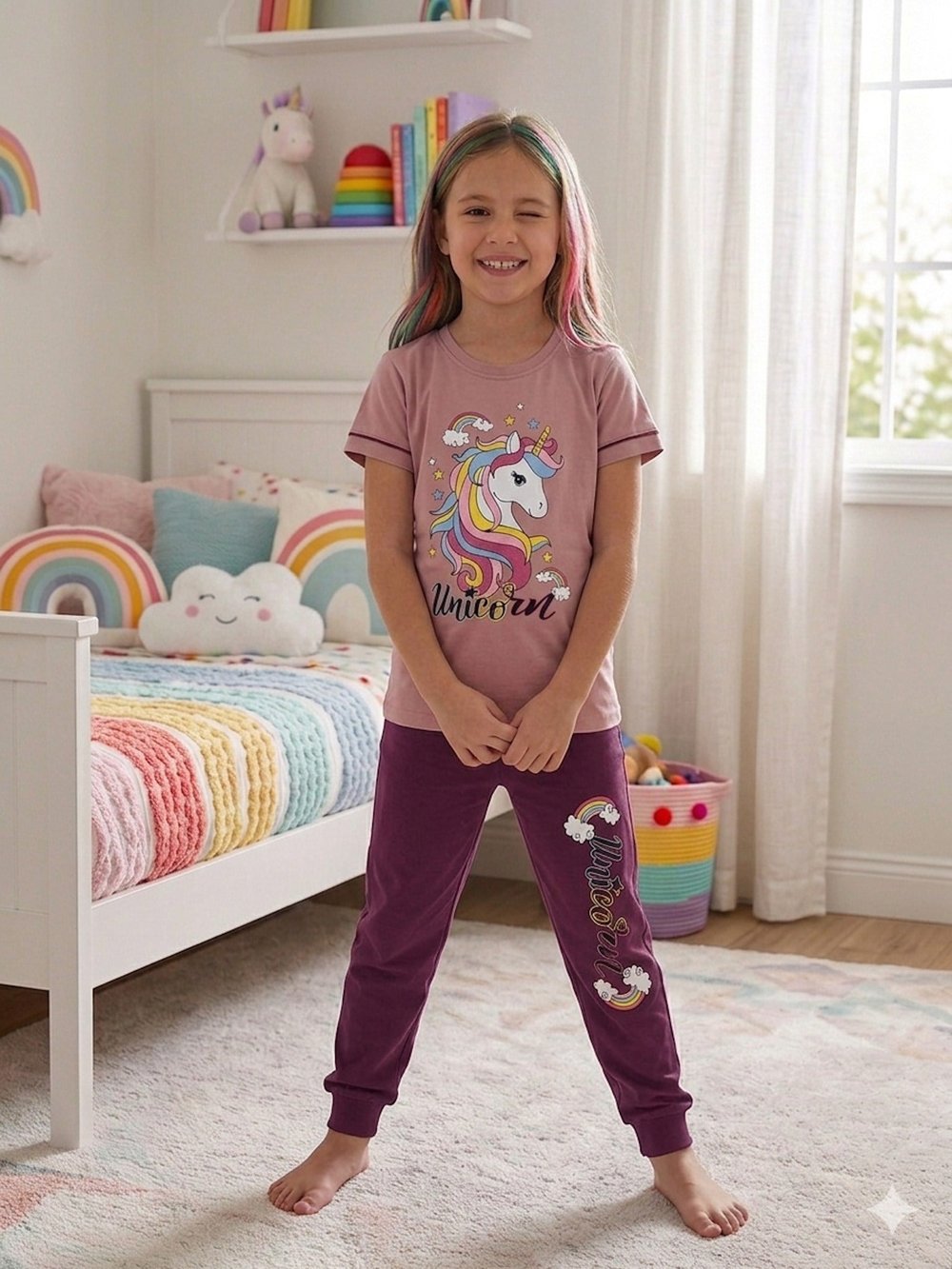 Unicorn Desenli Yazlık Pijama Takımı