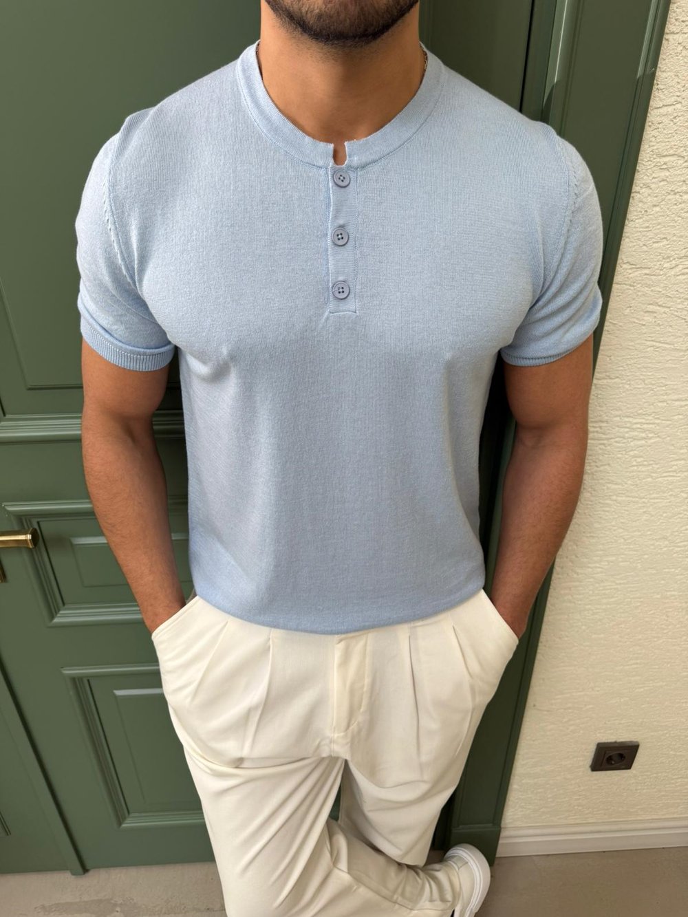 Bebe Mavi Düğme Detaylı Triko T-Shirt