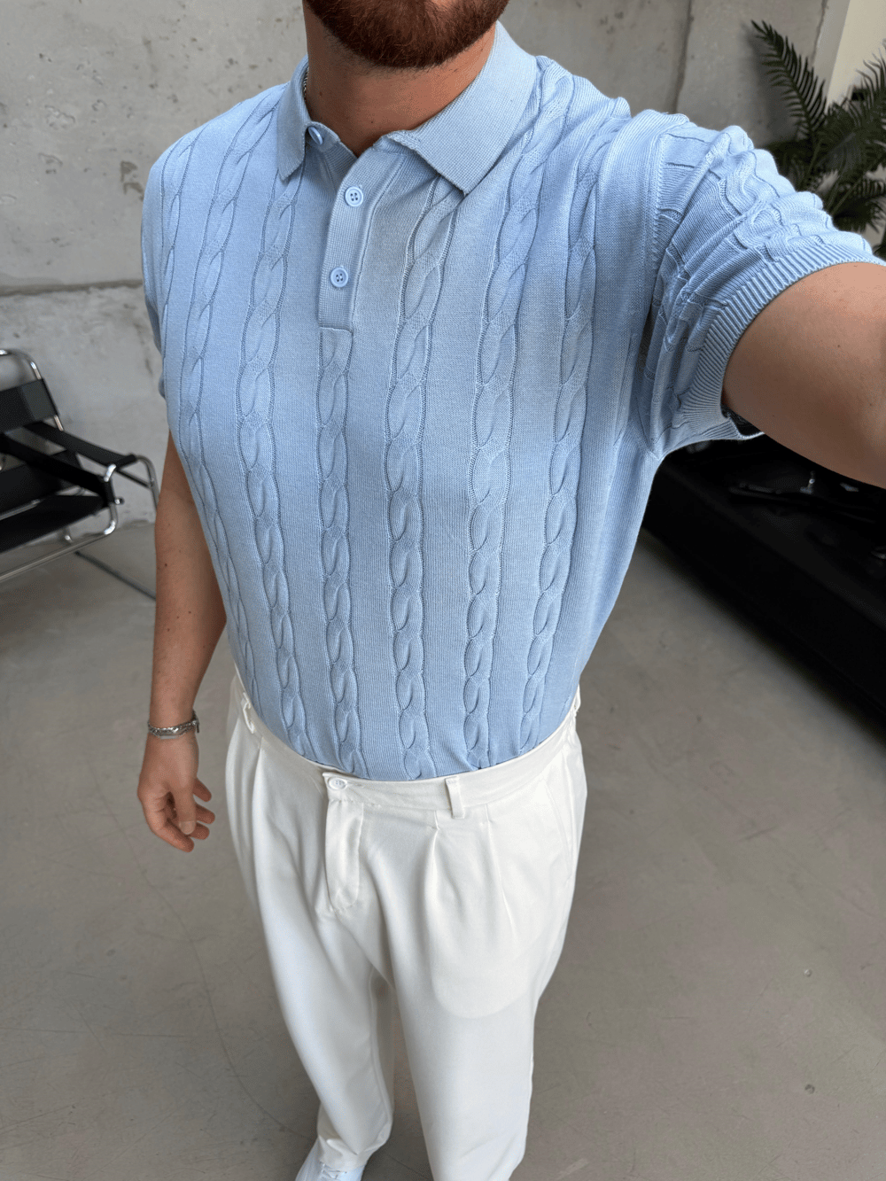 Bebe Mavi Örgü Triko Polo Yaka T-Shirt