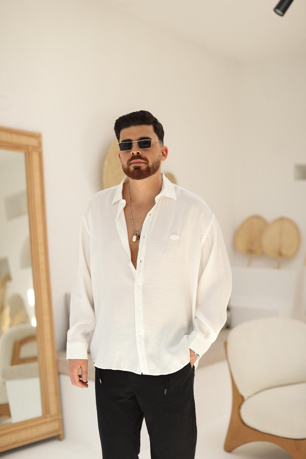 Beyaz Modal Kumaş Gömlek