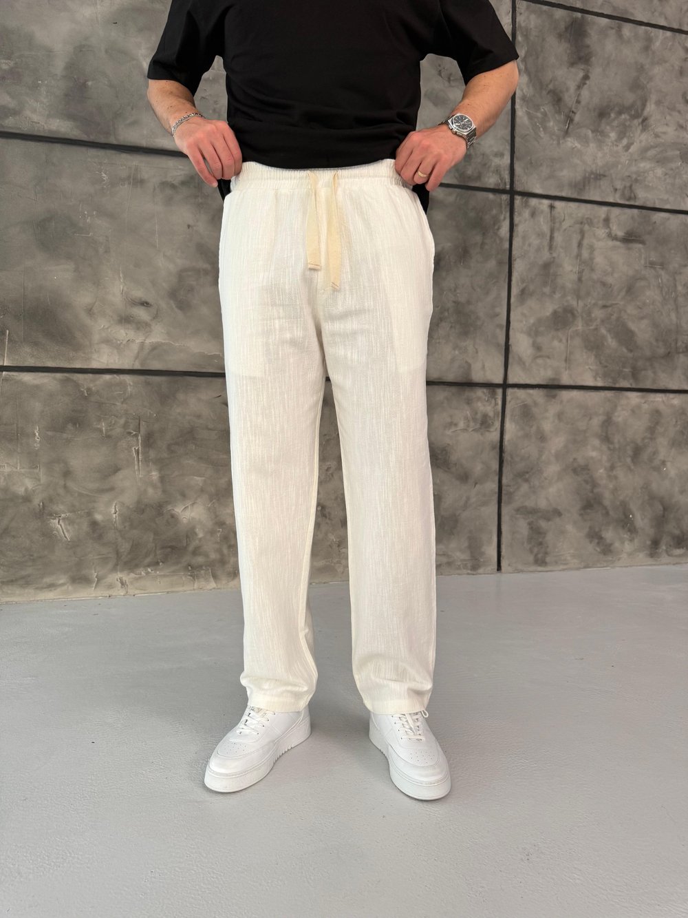 Beyaz Premium Keten Pantolon