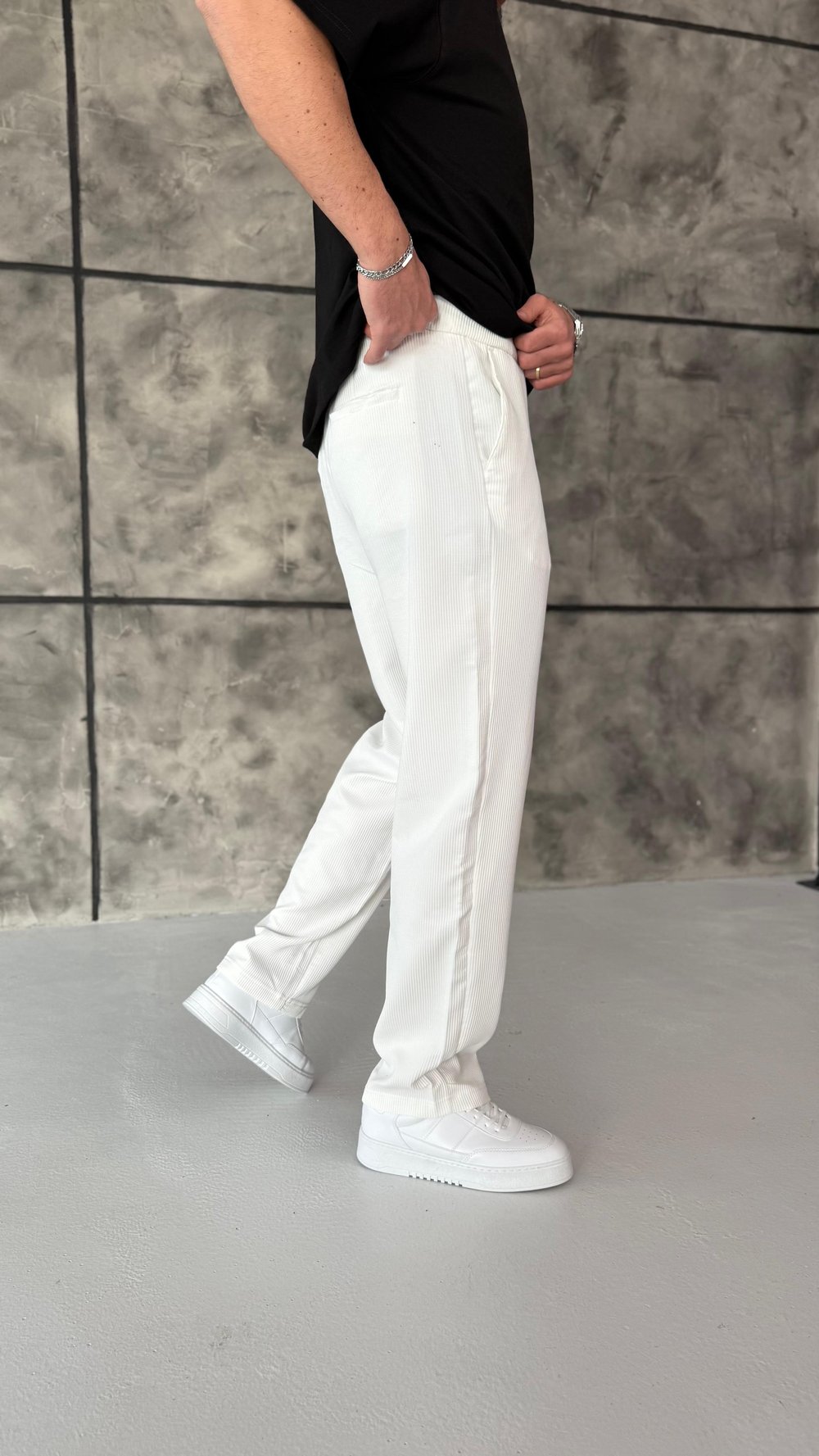 Fitilli Baggy Pantolon Beyaz