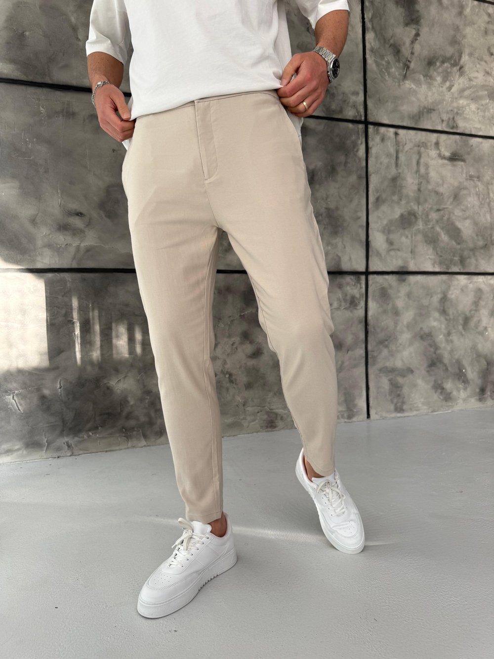 Full Likralı Jogger Kumaş Pantolon Bej