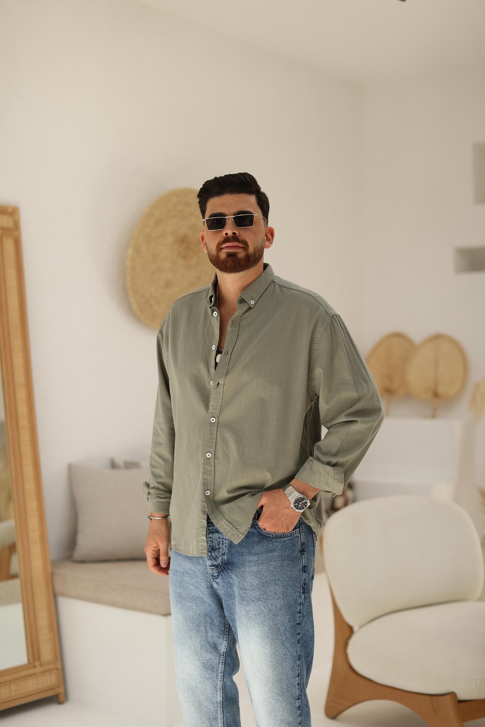 Haki Fresh Keten Gömlek