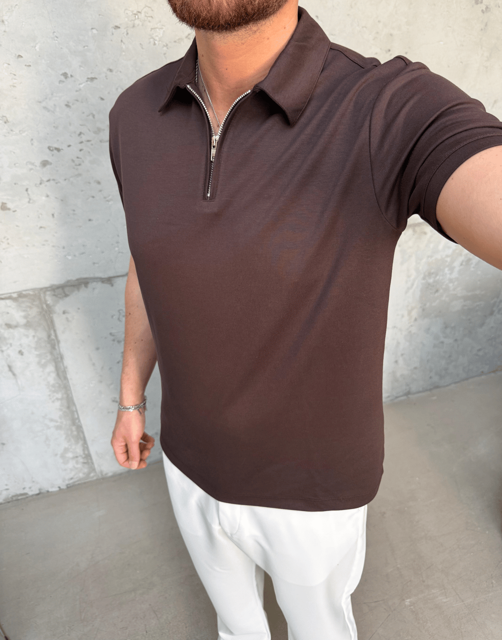 Kahve Oysho Kumaş Polo Yaka T-Shirt